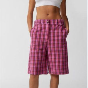NWT Urban Outfitters UO Playa Longline, High-waist Pink Plaid Short - Size Small